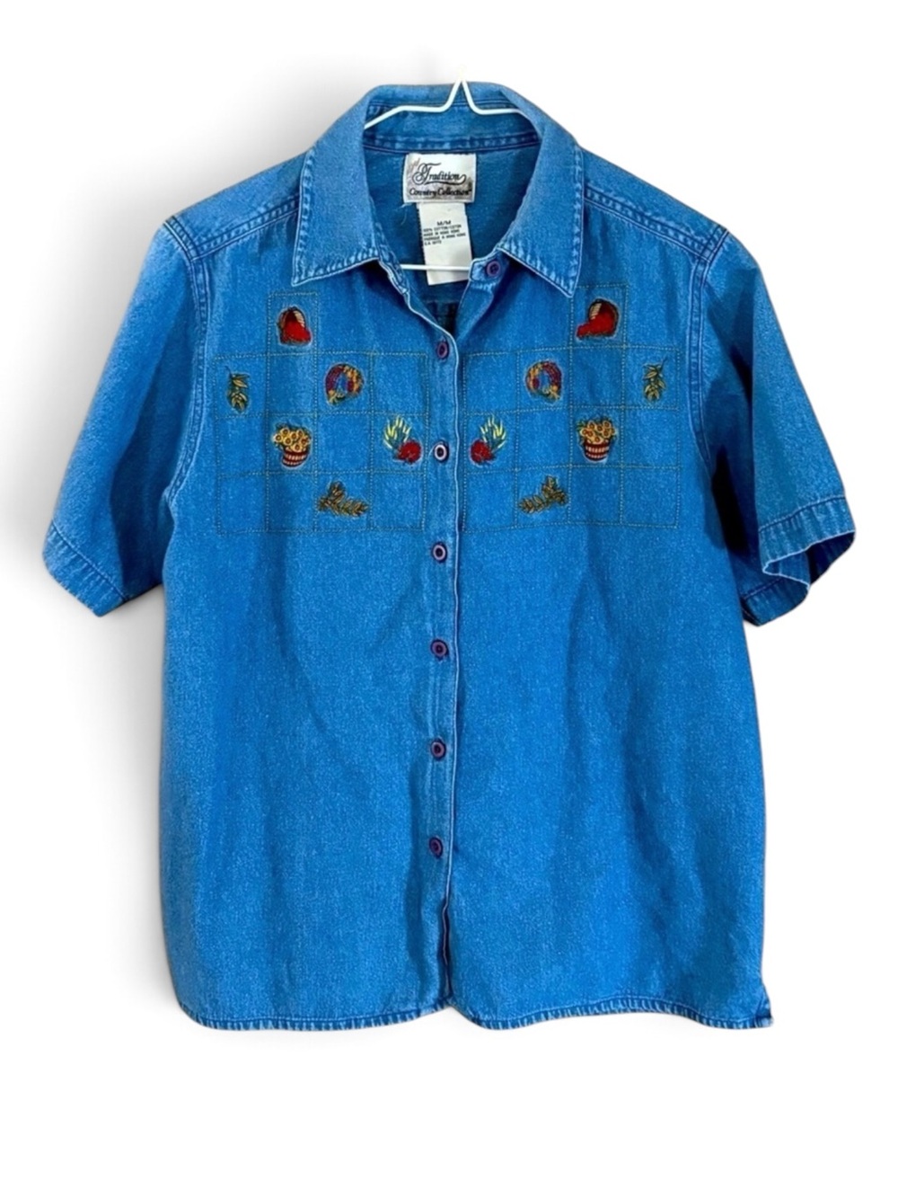 Tradition Fall Embroidered Denim Button Down Shirt
